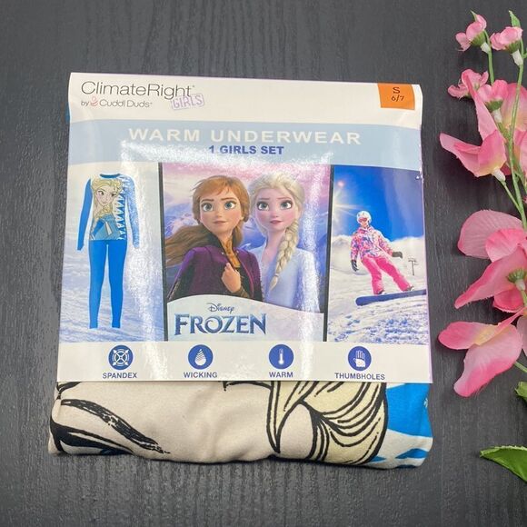 Girls Disney Frozen Thermal Pajama Lounge Long Underwear 2-Piece Set Size S 6/7 - Picture 1 of 5
